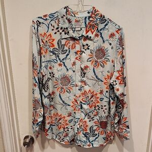 Chico's Sand Wash Satin Paisley Floral 100% Modal Button Down Shirt Sz 3 (XL)